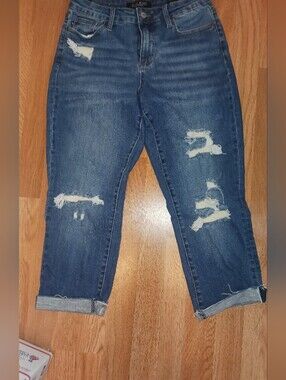 Distressed Women's Jeans - Dark Blue Rinse
